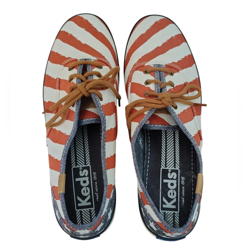 New Keds American Flag Stars Stripes Patriotic Canvas Sneakers ladies 8 1/2 NWOB
